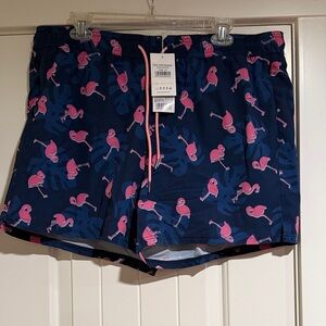 Surfcuz 4.5 inch swim trunks Navy Flamingo Print